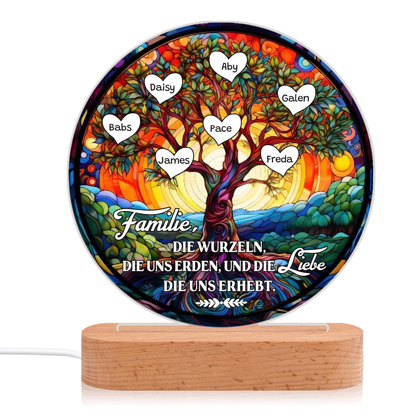 Lebenbaum Licht-Personalisierte 7 Namen Licht mit Gravur "Familie, die Wurzeln, die uns erden, und die Liebe, die uns erhebt"