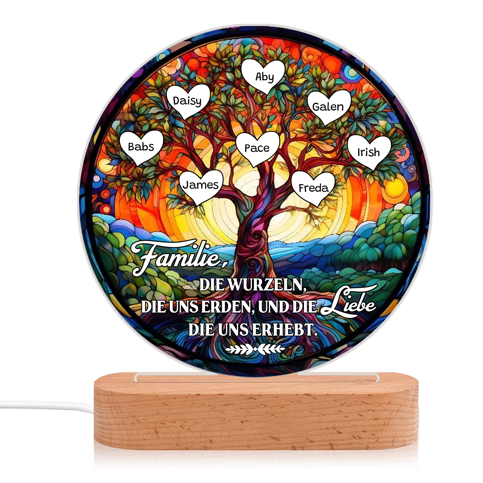 Lebenbaum Licht-Personalisierte 8 Namen Licht mit Gravur "Familie, die Wurzeln, die uns erden, und die Liebe, die uns erhebt"