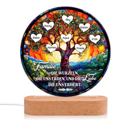 Lebenbaum Licht-Personalisierte 8 Namen Licht mit Gravur "Familie, die Wurzeln, die uns erden, und die Liebe, die uns erhebt"
