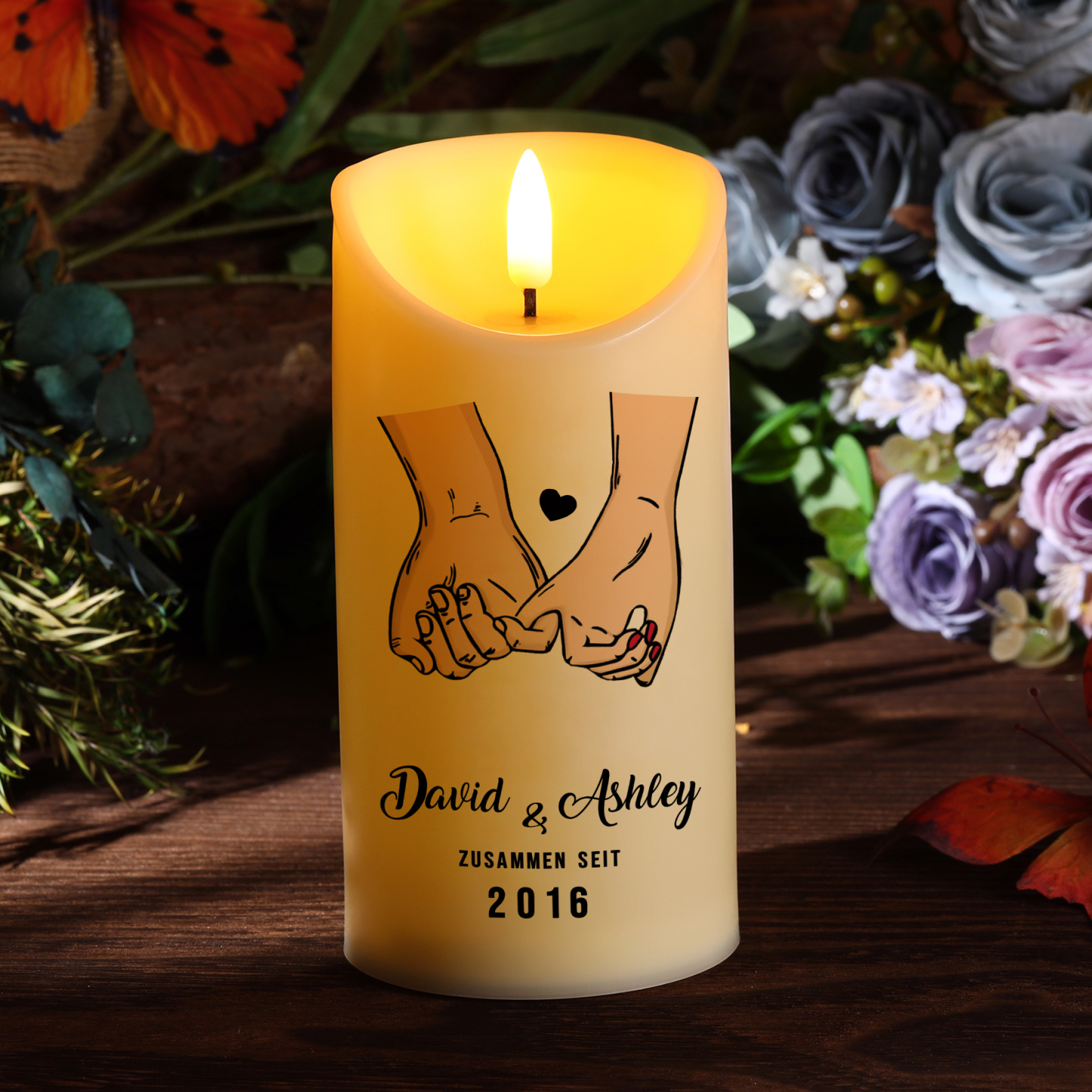 Personalisierte LED-Kerze mit 2 Namen & Jahr – "Zusammen Seit" – Romantisches Geschenk für Paare