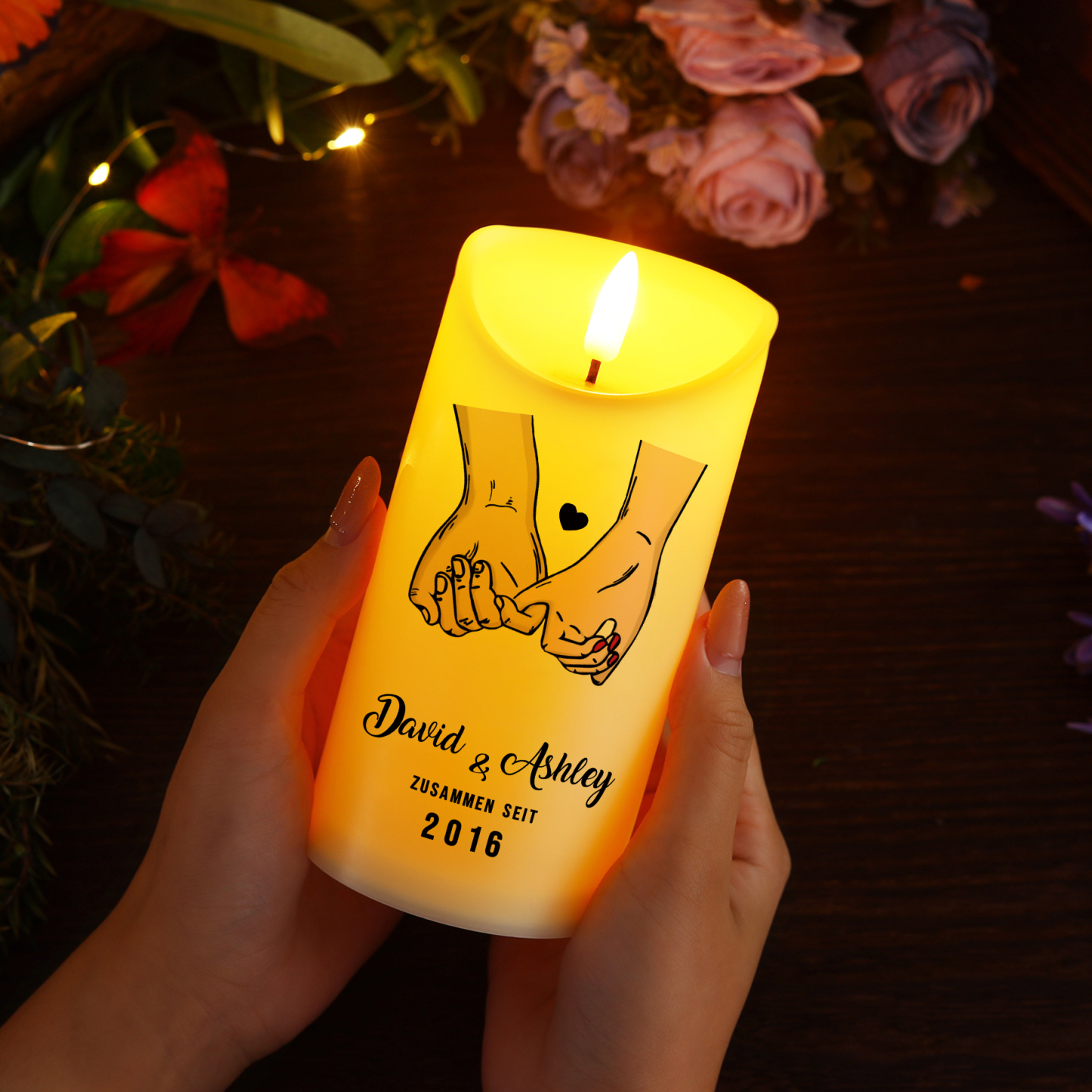 Personalisierte LED-Kerze mit 2 Namen & Jahr – "Zusammen Seit" – Romantisches Geschenk für Paare