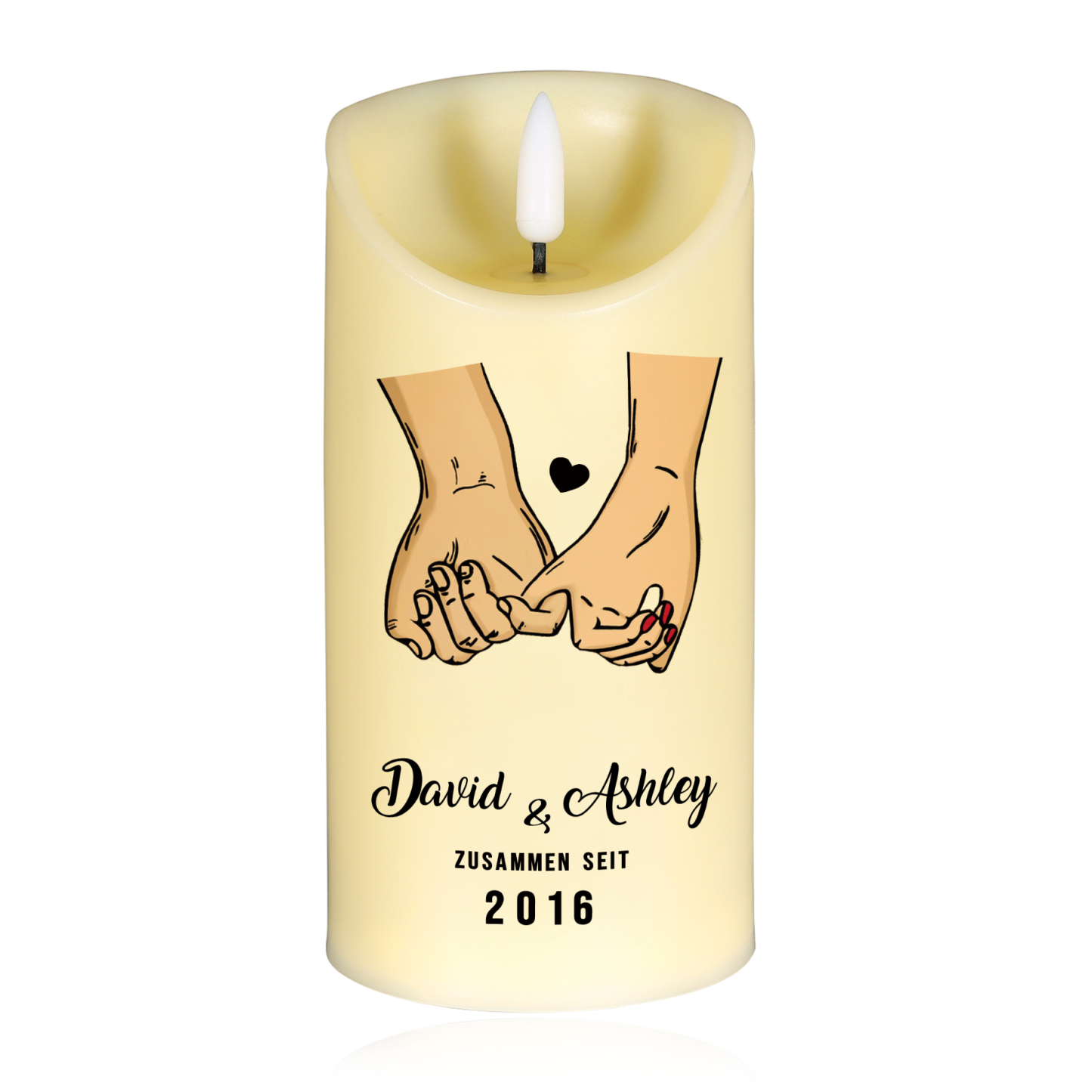 Personalisierte LED-Kerze mit 2 Namen & Jahr – "Zusammen Seit" – Romantisches Geschenk für Paare