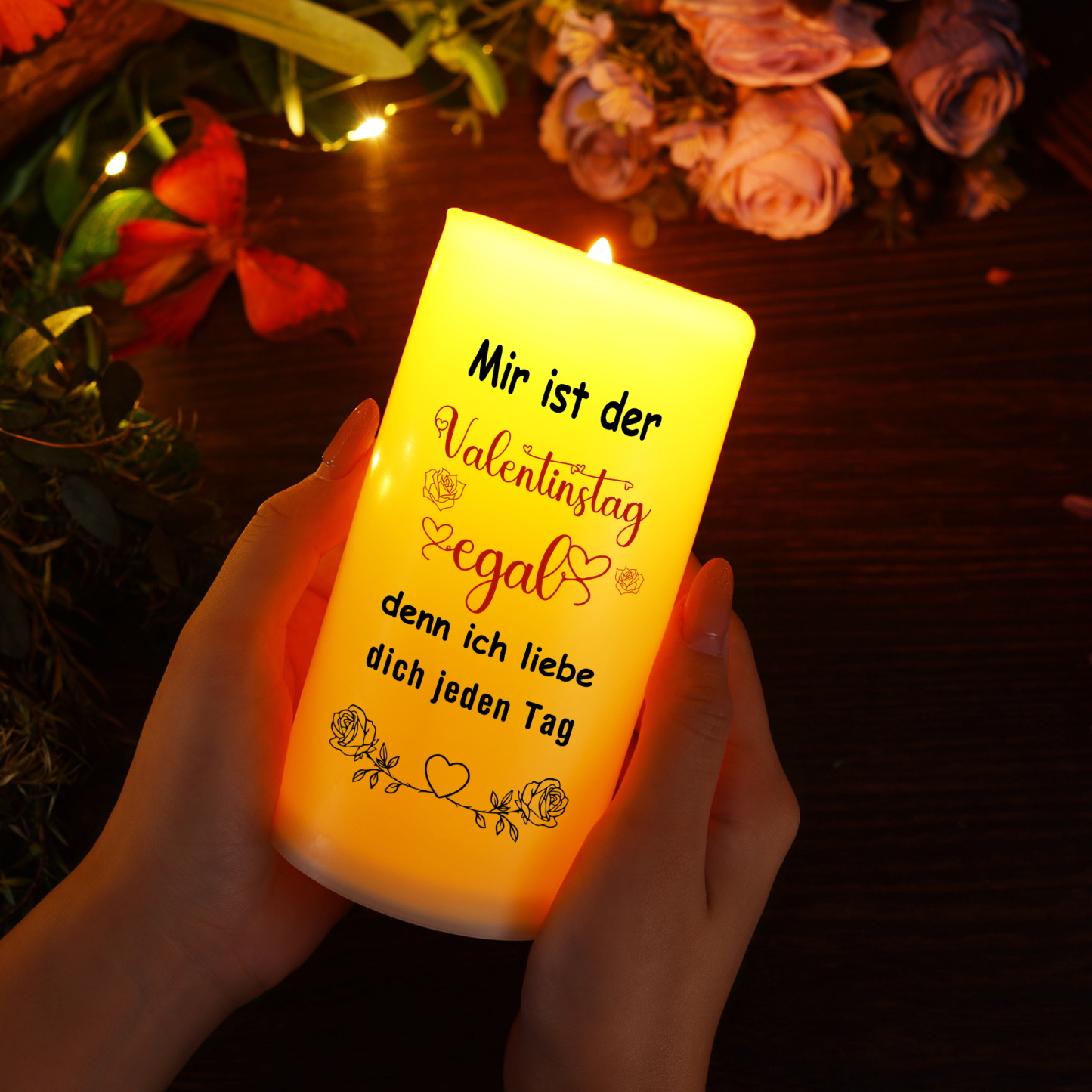 Personalisierte LED-Kerze mit 1 Foto & 2 Namen & Jahr – Denn ich liebe dich jeden Tag – Romantisches Geschenk für Paare