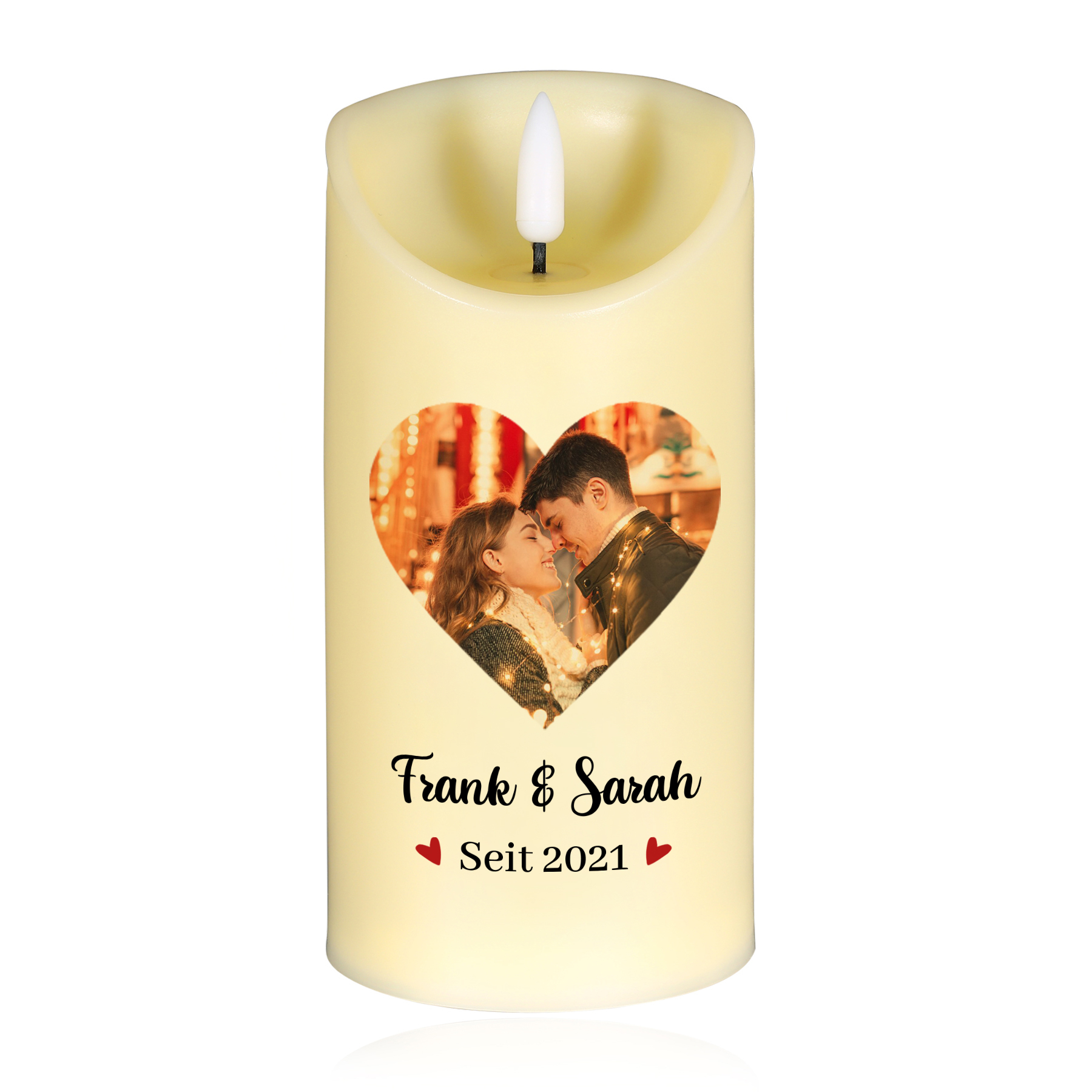 Personalisierte LED-Kerze mit 1 Foto & 2 Namen & Jahr – Denn ich liebe dich jeden Tag – Romantisches Geschenk für Paare