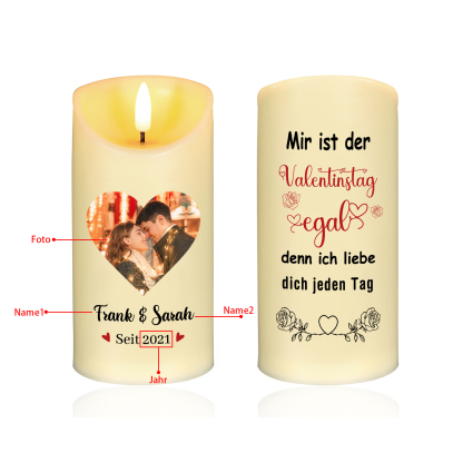 Personalisierte LED-Kerze mit 1 Foto & 2 Namen & Jahr – Denn ich liebe dich jeden Tag – Romantisches Geschenk für Paare
