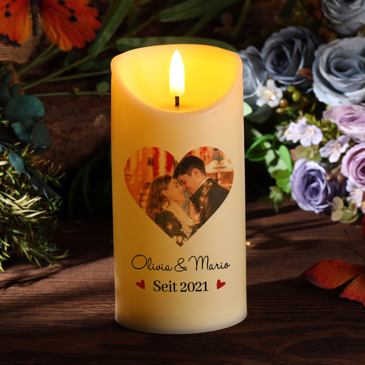 Personalisierte LED-Kerze mit 1 Foto & 2 Namen & Jahr – DAS Schönste was mir passiert ist – Romantisches Geschenk für Paare