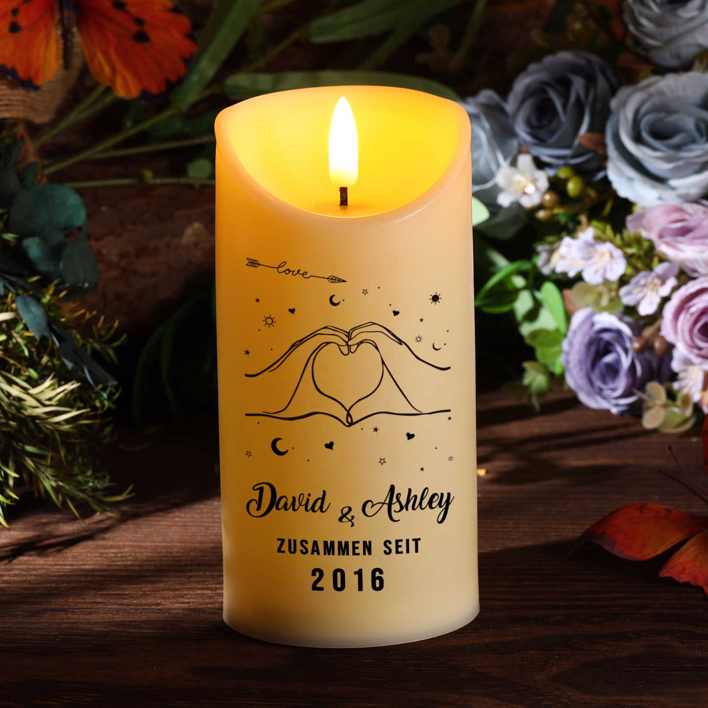 Personalisierte LED-Kerze mit 2 Namen & Jahr – Zusammen Seit – Romantisches Geschenk für Paare