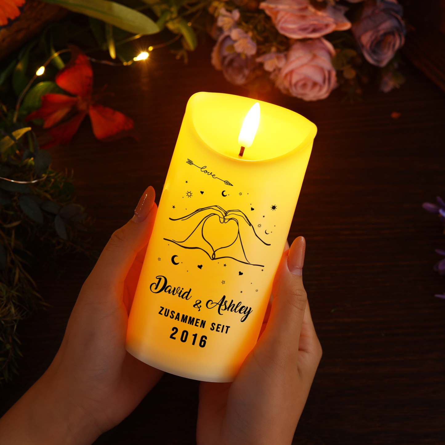 Personalisierte LED-Kerze mit 2 Namen & Jahr – Zusammen Seit – Romantisches Geschenk für Paare