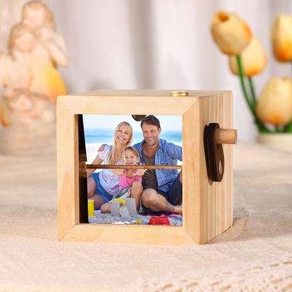 Personalisierte 8 Fotos Fotoalbum mit Handkurbel, Mini-Fotoalbum aus Holz für Paare, Frauen, Männer, Familie, Valentinstag, Geburtstag
