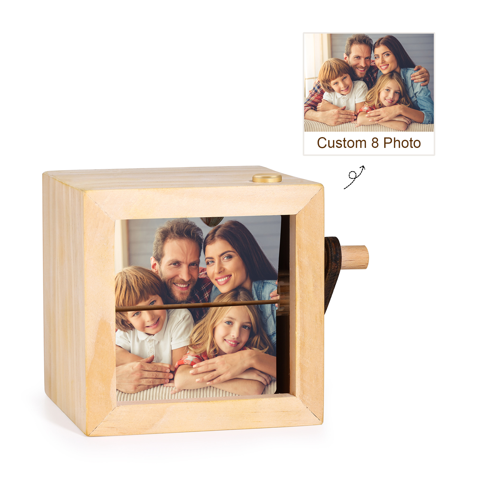 Personalisierte 8 Fotos Fotoalbum mit Handkurbel, Mini-Fotoalbum aus Holz für Paare, Frauen, Männer, Familie, Valentinstag, Geburtstag