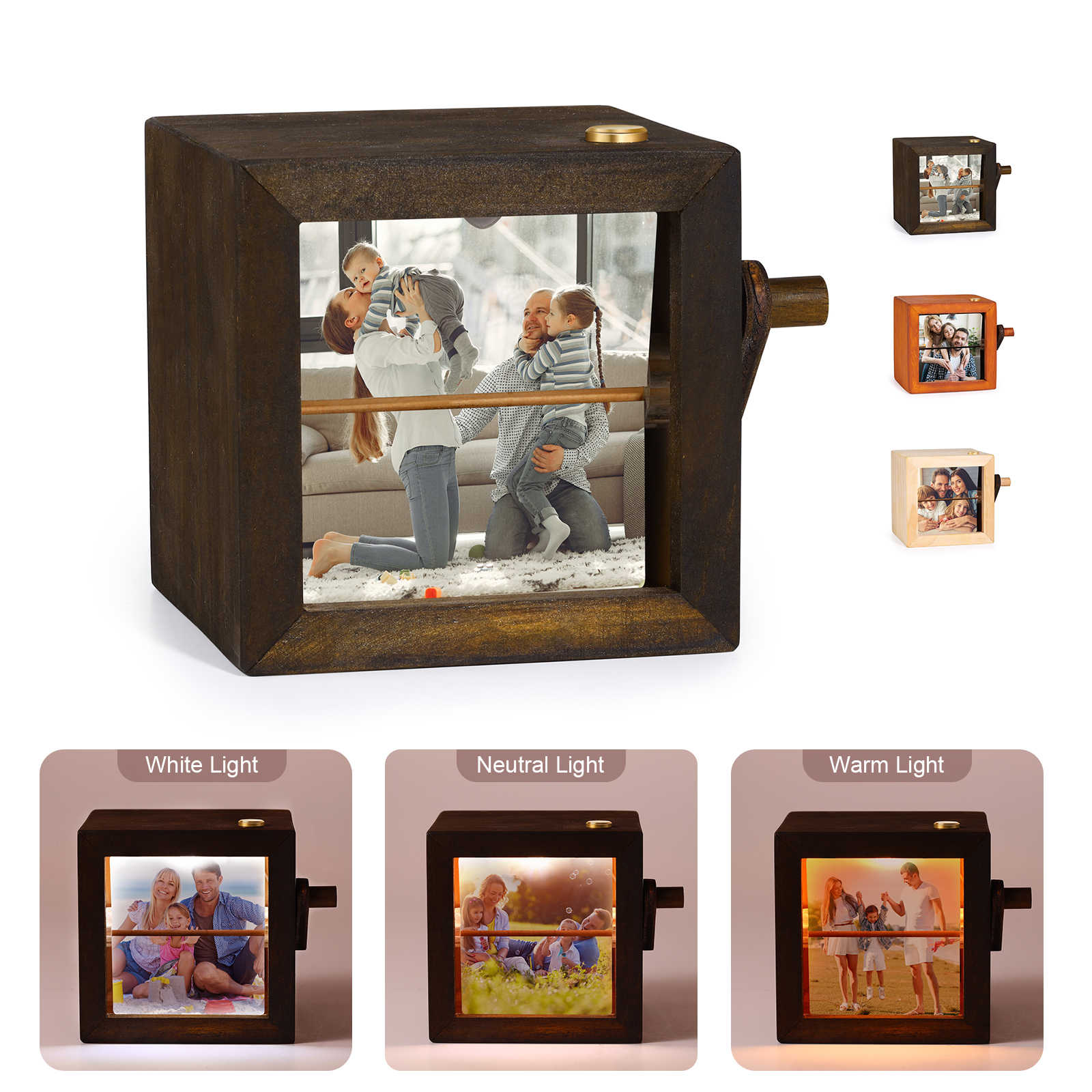 Personalisierte 8 Fotos Fotoalbum mit Handkurbel, Mini-Fotoalbum aus Holz für Paare, Frauen, Männer, Familie, Valentinstag, Geburtstag