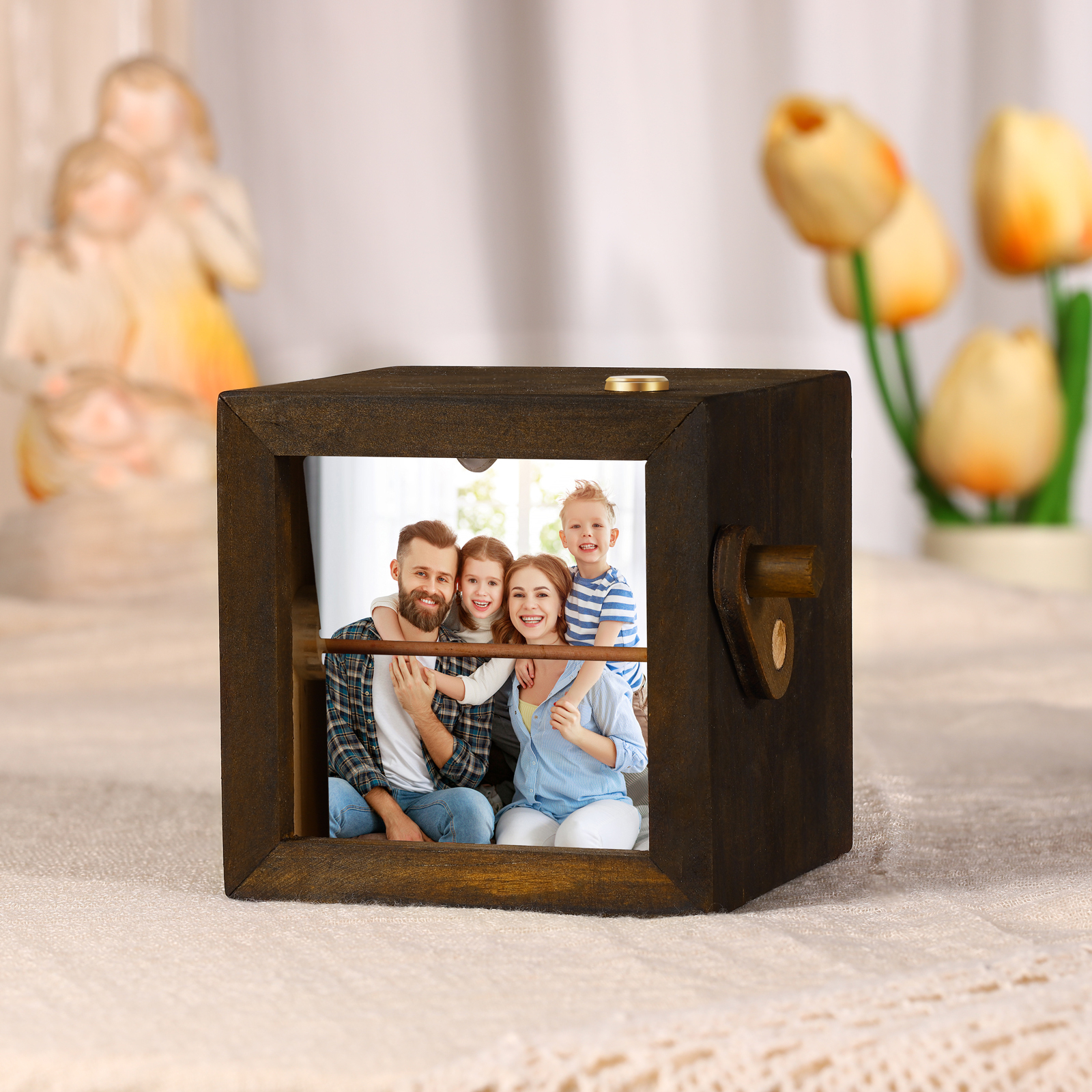Personalisierte 8 Fotos Fotoalbum mit Handkurbel, Mini-Fotoalbum aus Holz für Paare, Frauen, Männer, Familie, Valentinstag, Geburtstag