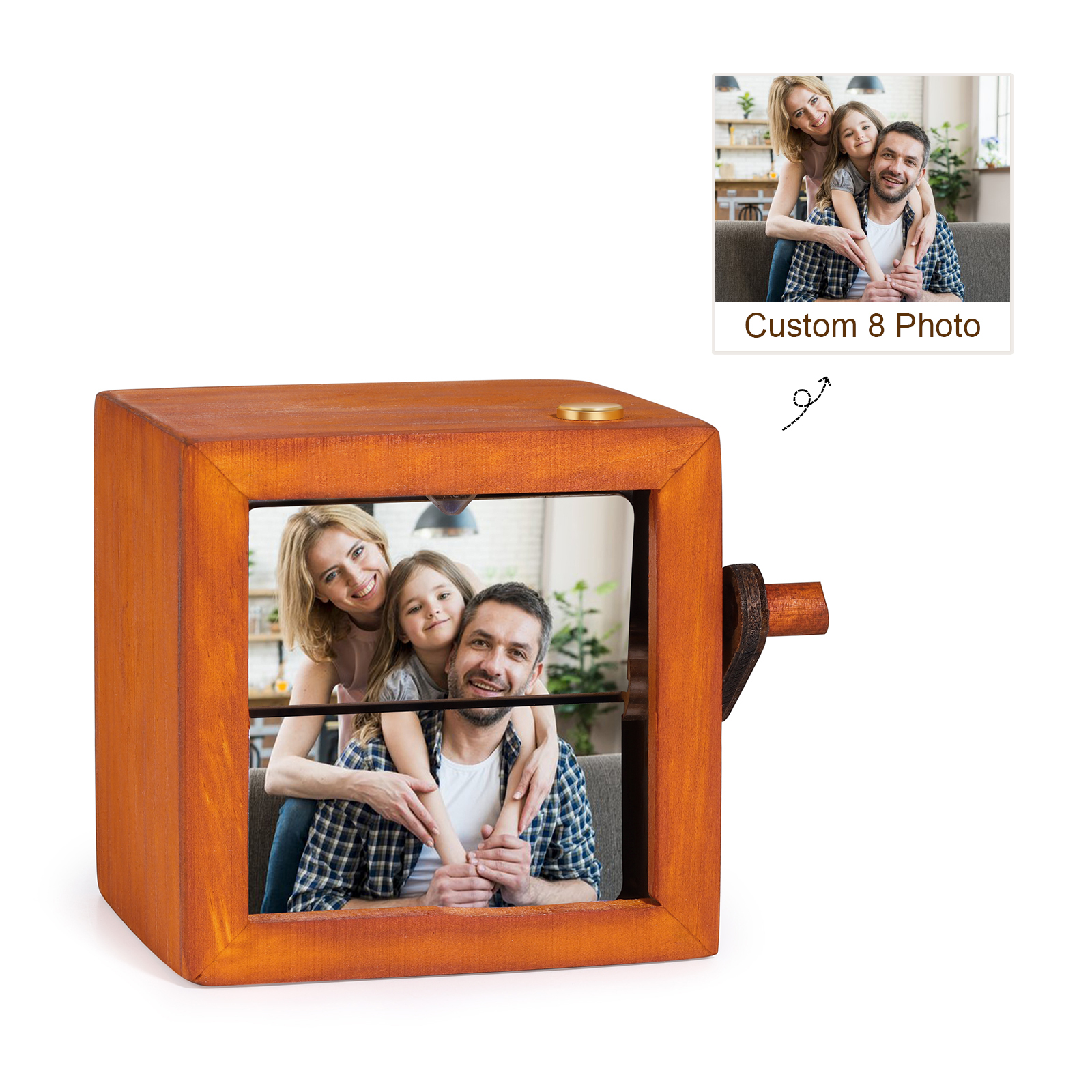 Personalisierte 8 Fotos Fotoalbum mit Handkurbel, Mini-Fotoalbum aus Holz für Paare, Frauen, Männer, Familie, Valentinstag, Geburtstag