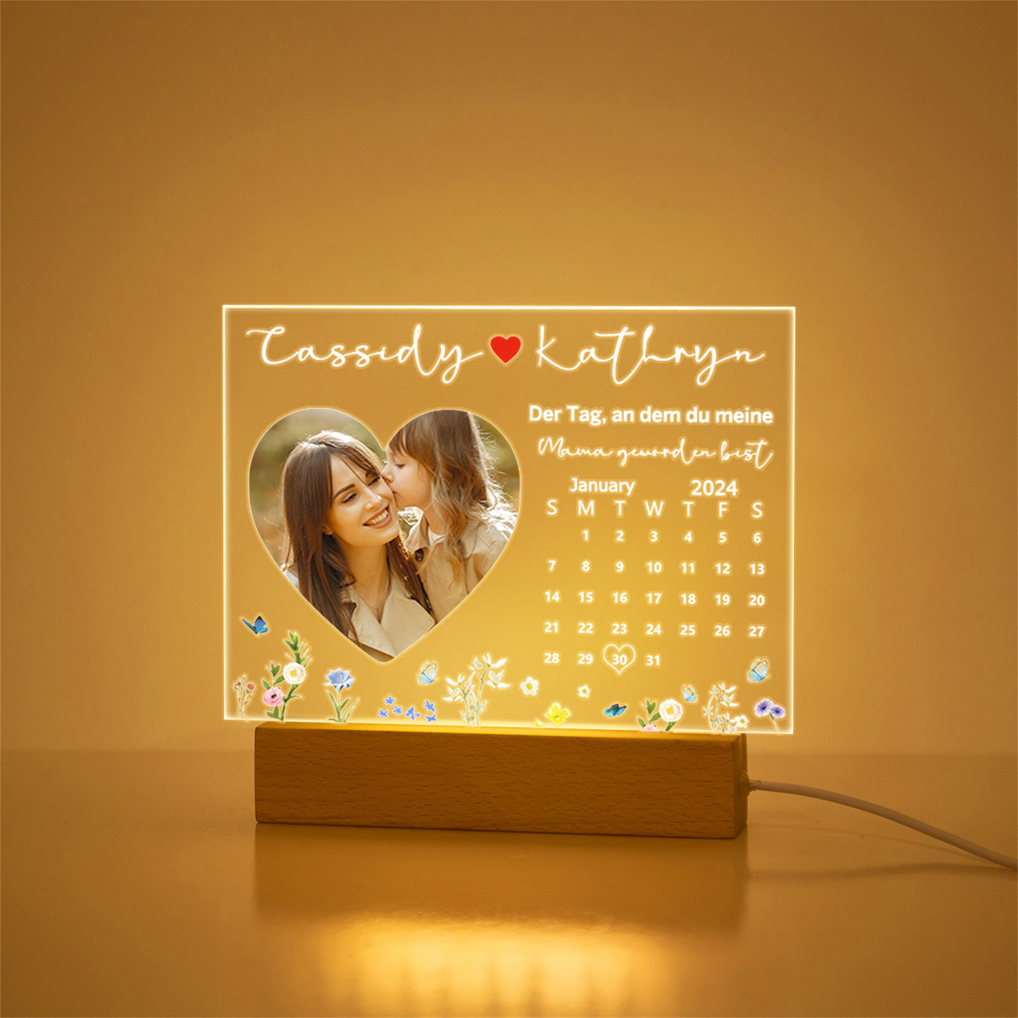 Acryl-Deko Personalisierte mit 2 Namen & Foto & Datum Schreibtischdekoration für Mutter/Mama