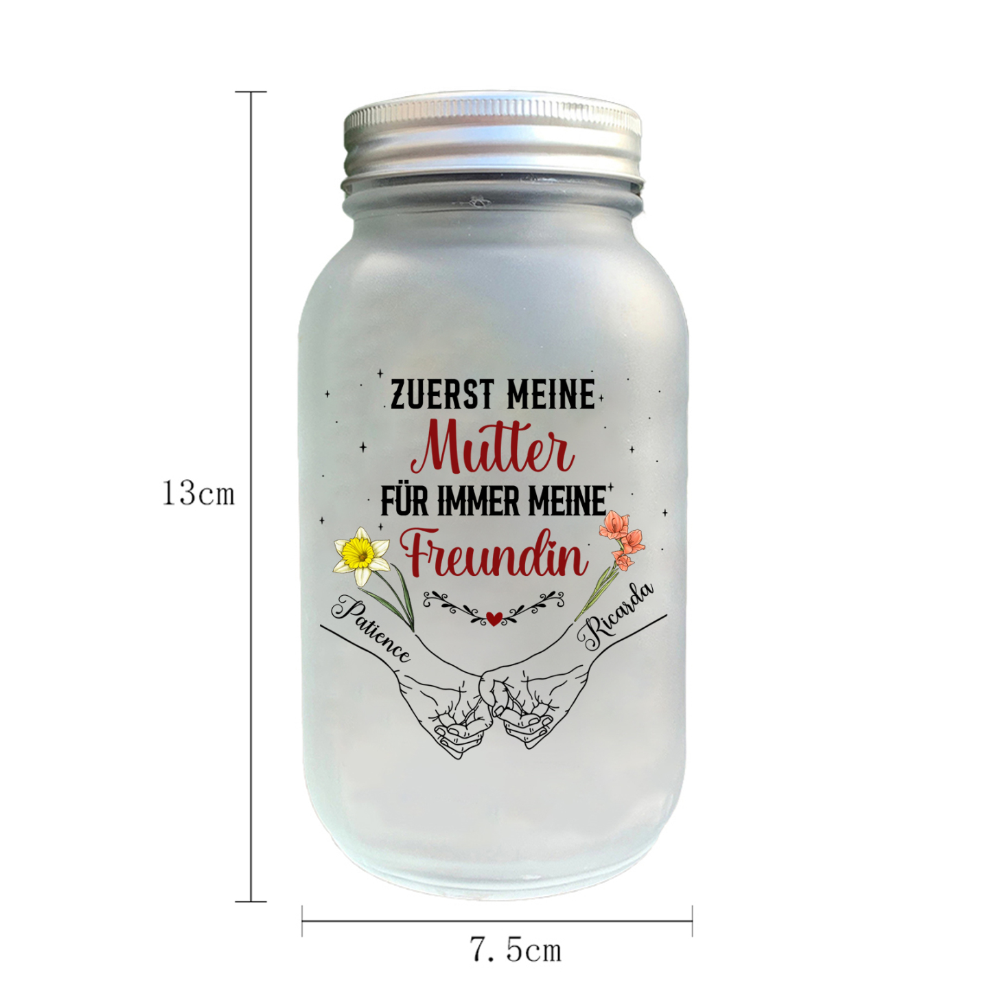 Personalisierte 2 Namen & Geburtsblume Licht Glasflaschen-Zuerst meine Mutter, für immer meine Freundin