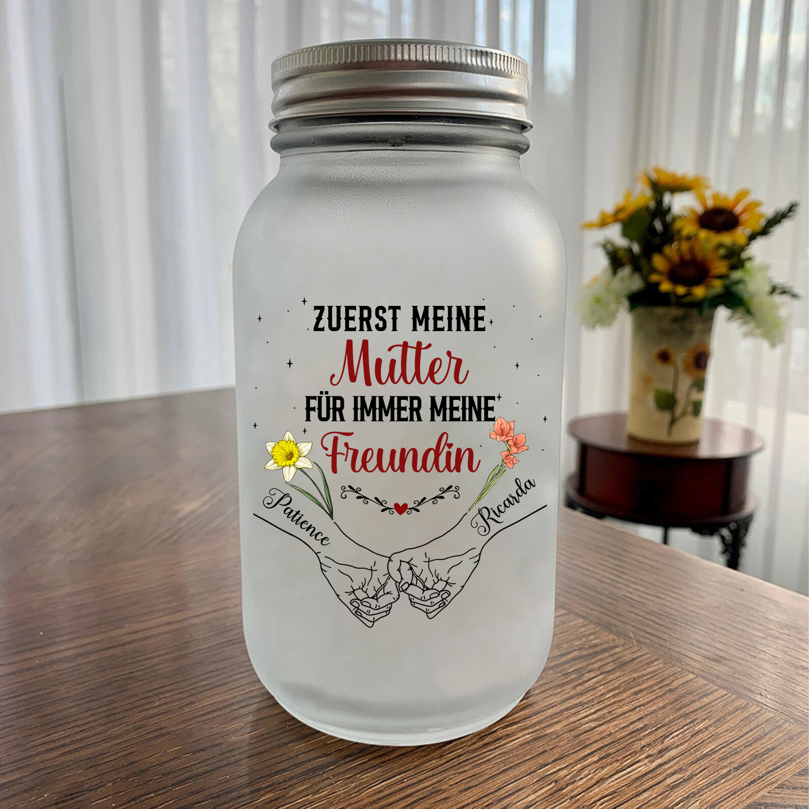 Personalisierte 2 Namen & Geburtsblume Licht Glasflaschen-Zuerst meine Mutter, für immer meine Freundin