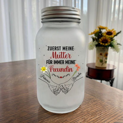 Personalisierte 2 Namen & Geburtsblume Licht Glasflaschen-Zuerst meine Mutter, für immer meine Freundin