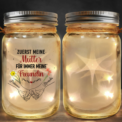 Personalisierte 2 Namen & Geburtsblume Licht Glasflaschen-Zuerst meine Mutter, für immer meine Freundin