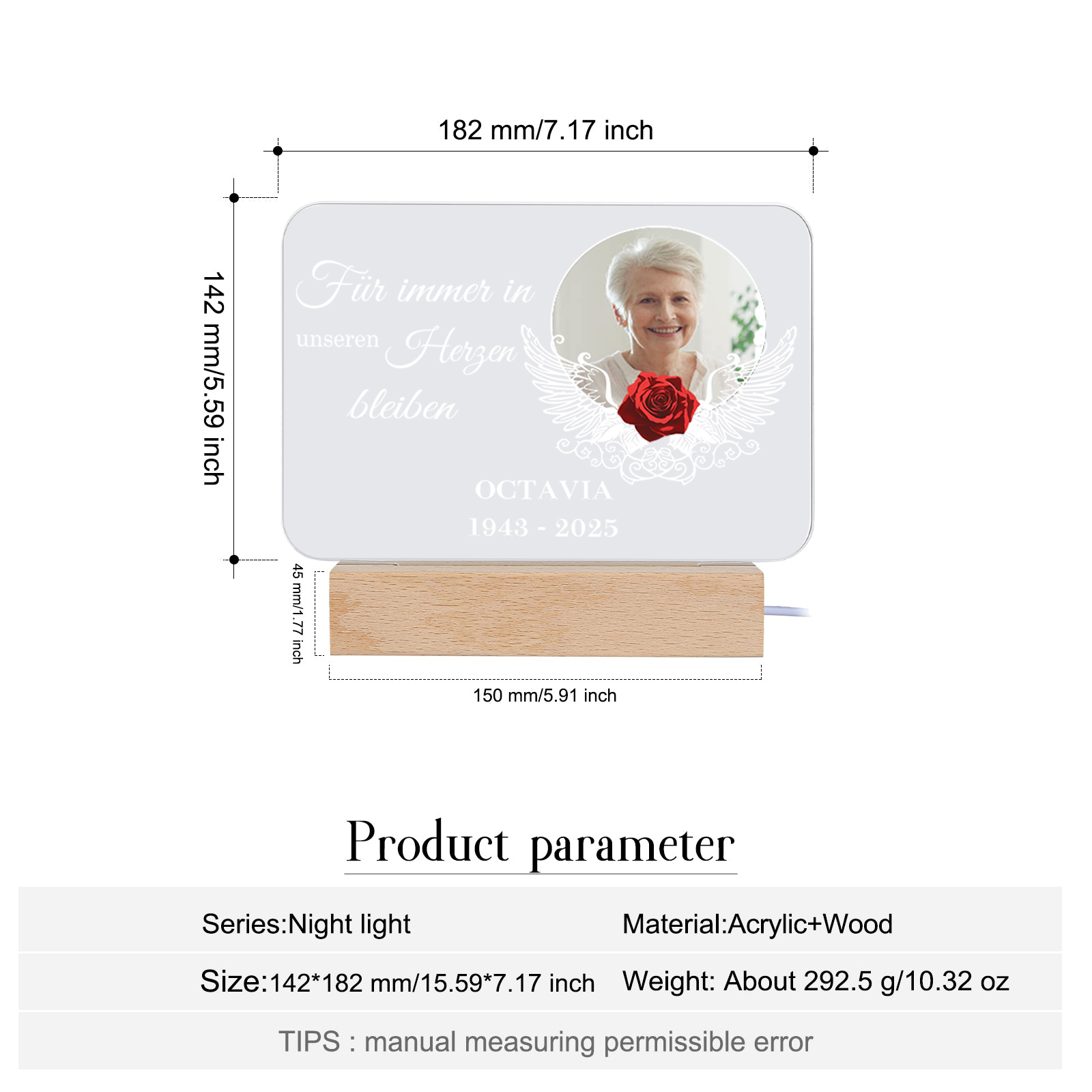 Personalisierter 1 Name & Foto & Jahr Acryl-Deko-Für immer in unseren Herzen bleiben