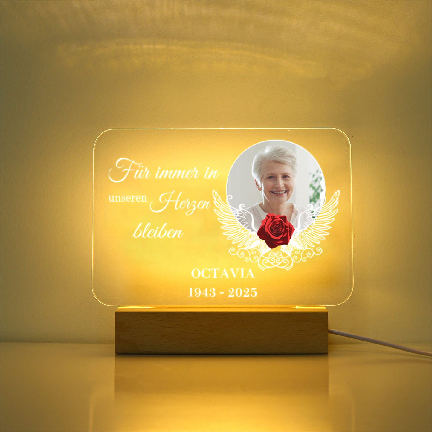 Personalisierter 1 Name & Foto & Jahr Acryl-Deko-Für immer in unseren Herzen bleiben