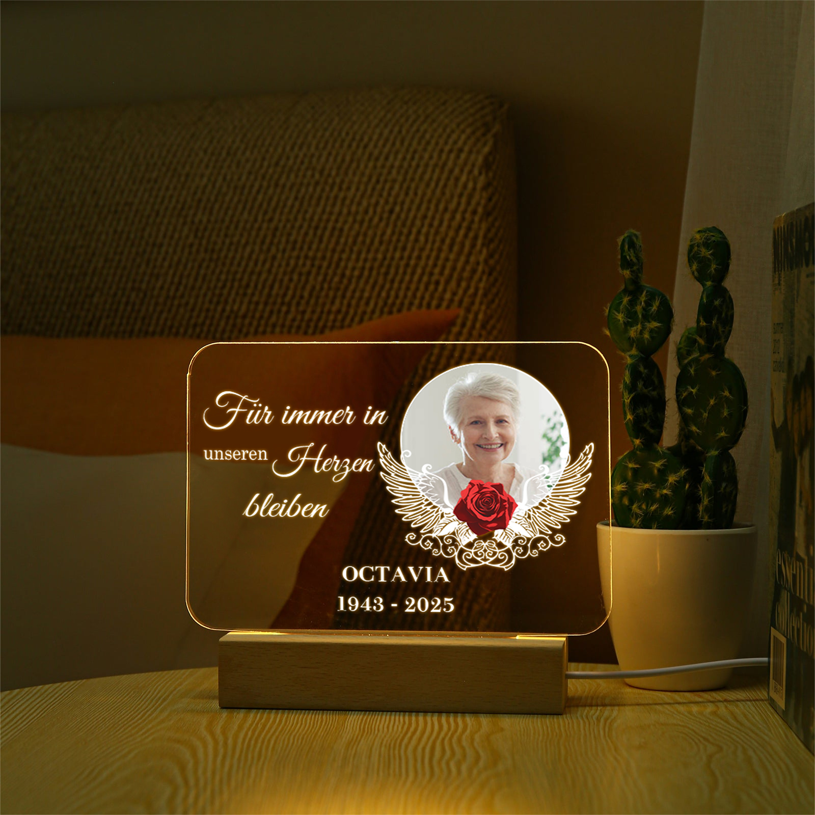 Personalisierter 1 Name & Foto & Jahr Acryl-Deko-Für immer in unseren Herzen bleiben