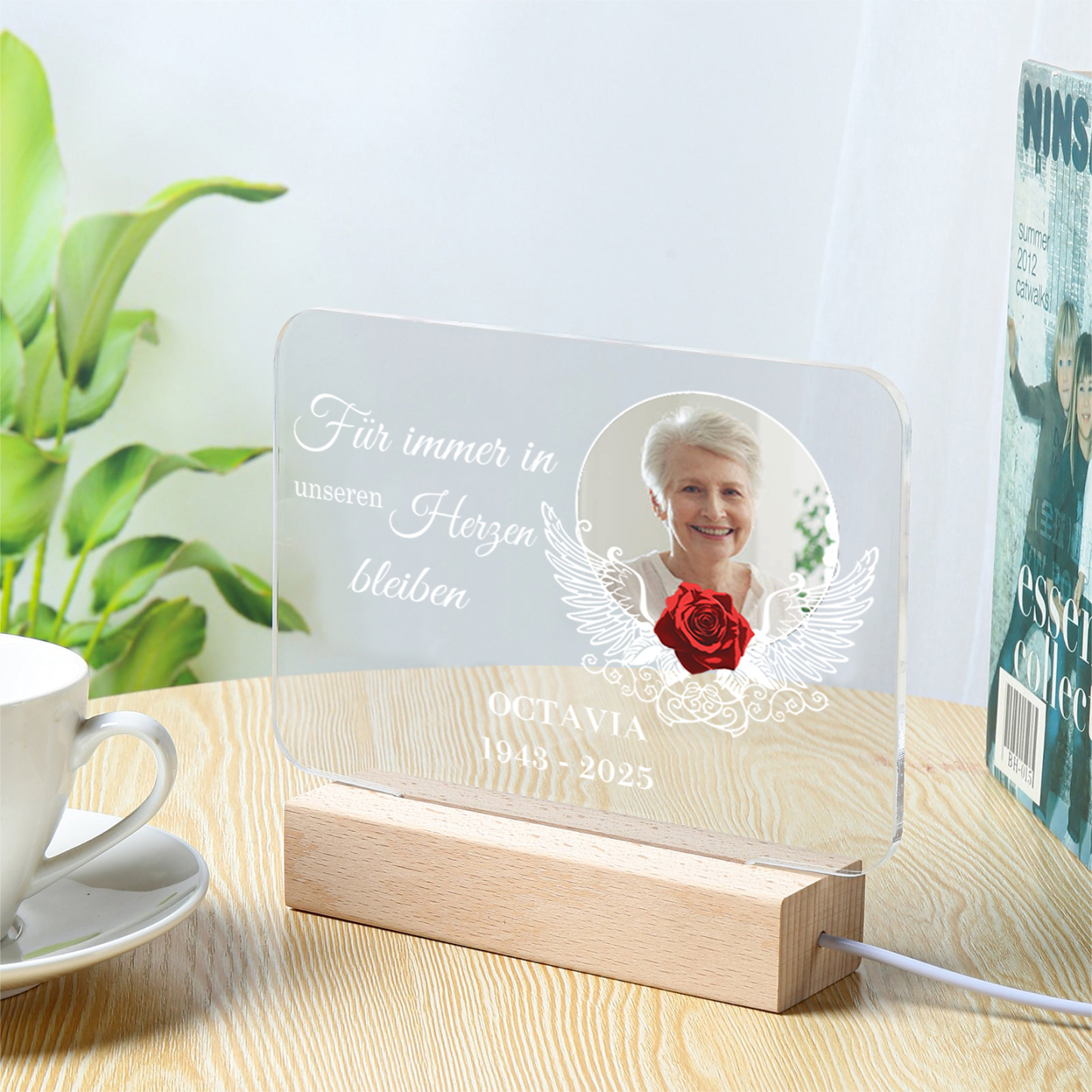 Personalisierter 1 Name & Foto & Jahr Acryl-Deko-Für immer in unseren Herzen bleiben