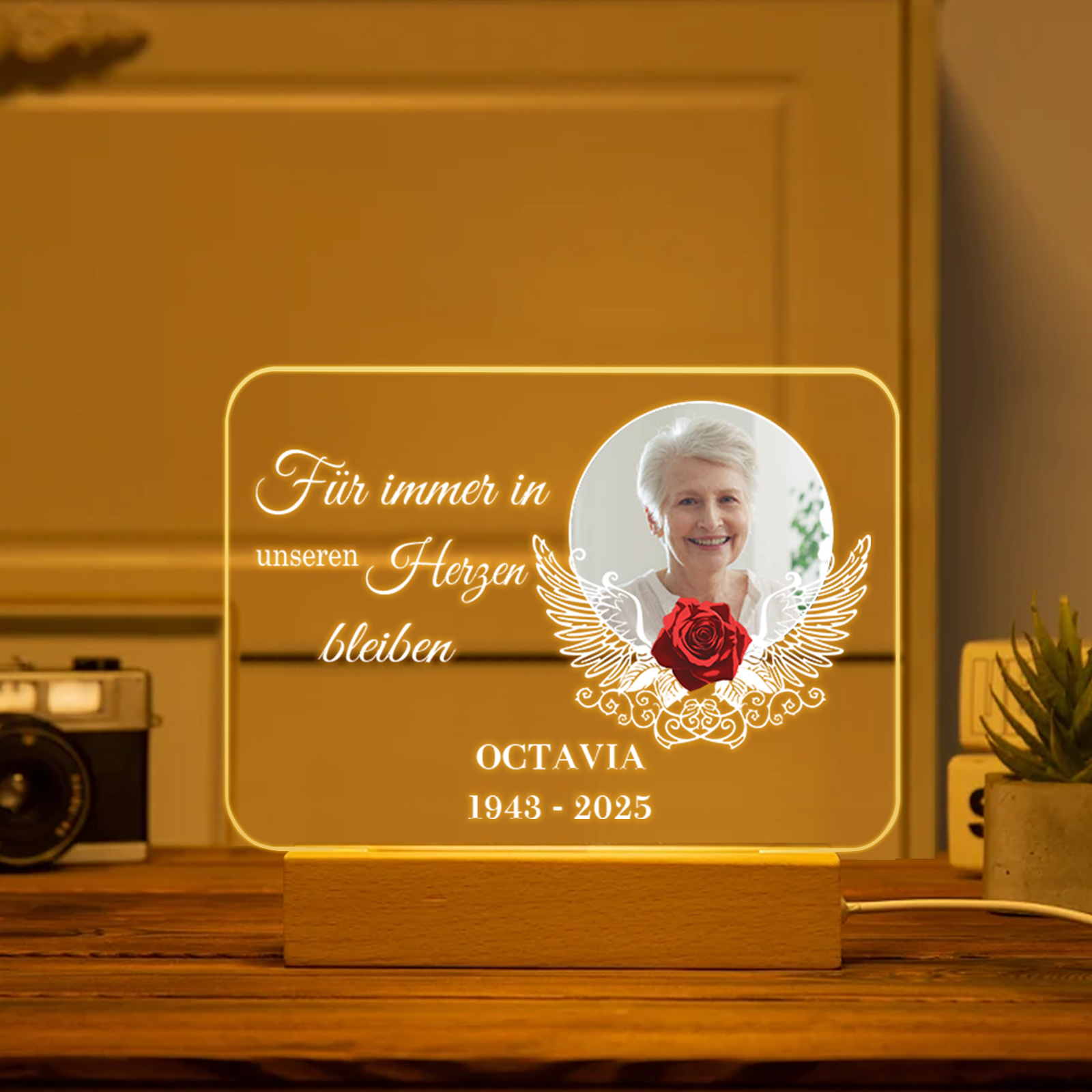 Personalisierter 1 Name & Foto & Jahr Acryl-Deko-Für immer in unseren Herzen bleiben