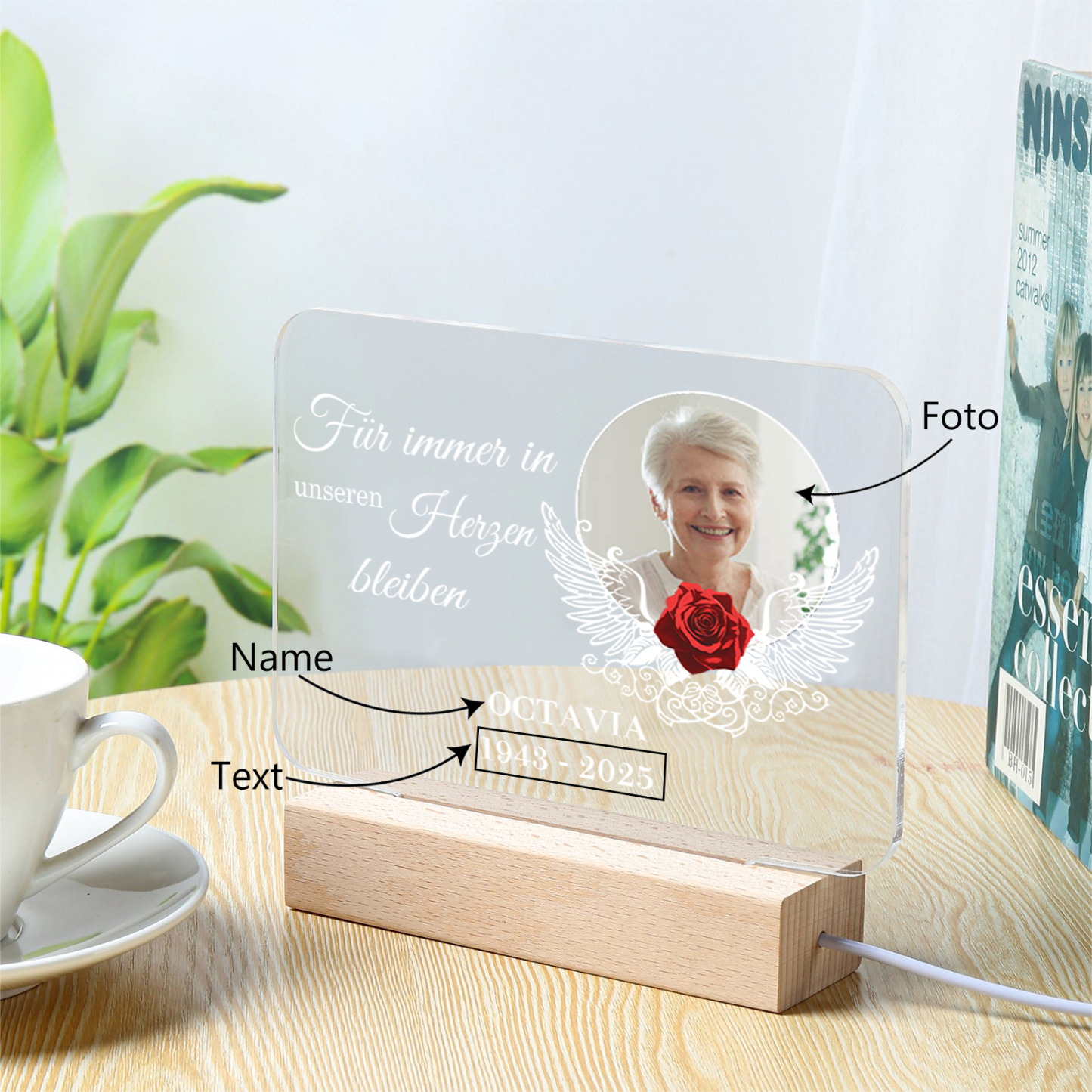 Personalisierter 1 Name & Foto & Jahr Acryl-Deko-Für immer in unseren Herzen bleiben