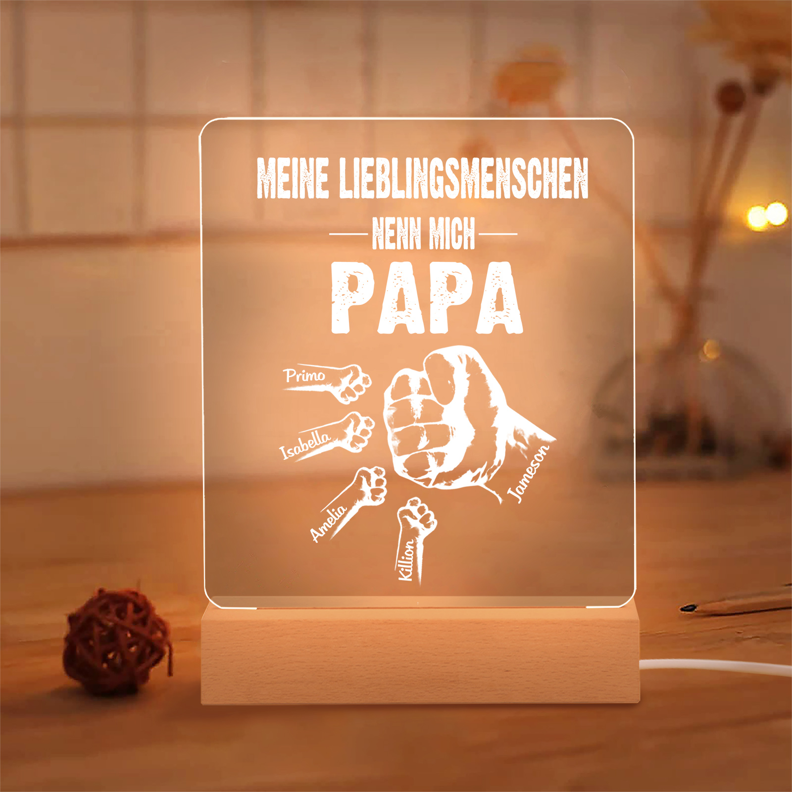 Personalisierte 5 Namen & Text PAPA Faust Nachtlicht- Meine Lieblingsmenschen nennen mich Papa-Geschenk für Vater-Unsere Familie
