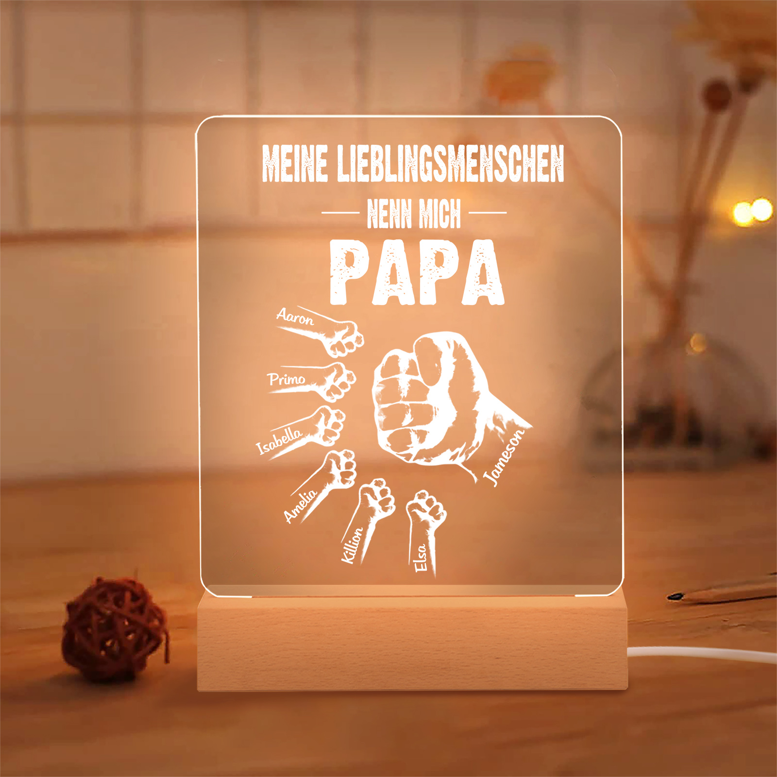 Personalisierte 7 Namen & Text PAPA Faust Nachtlicht- Meine Lieblingsmenschen nennen mich Papa-Geschenk für Vater-Unsere Familie