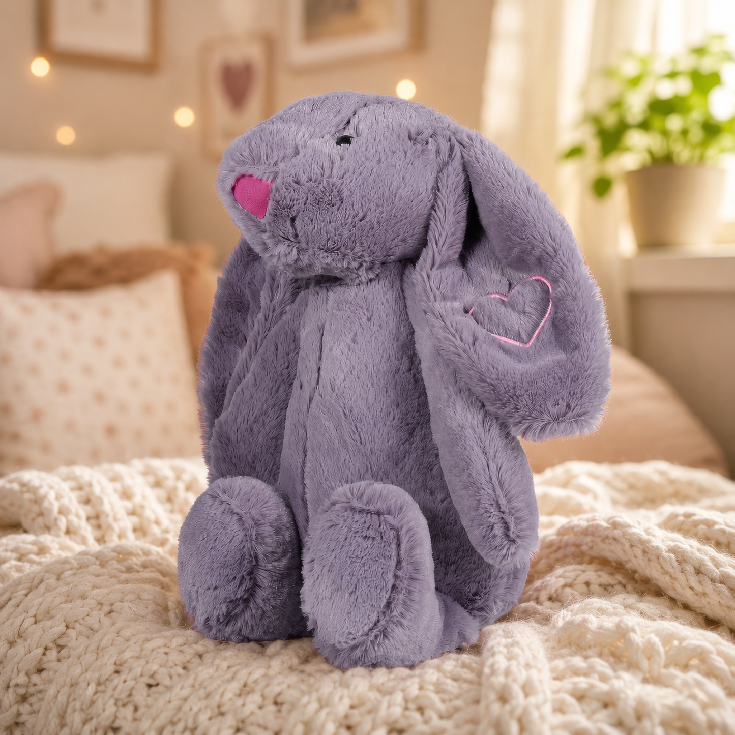 Personalisierter Plüschhase mit gesticktem Namen und Wunschmotiv Geschenk für Kinder und Enkelkinder