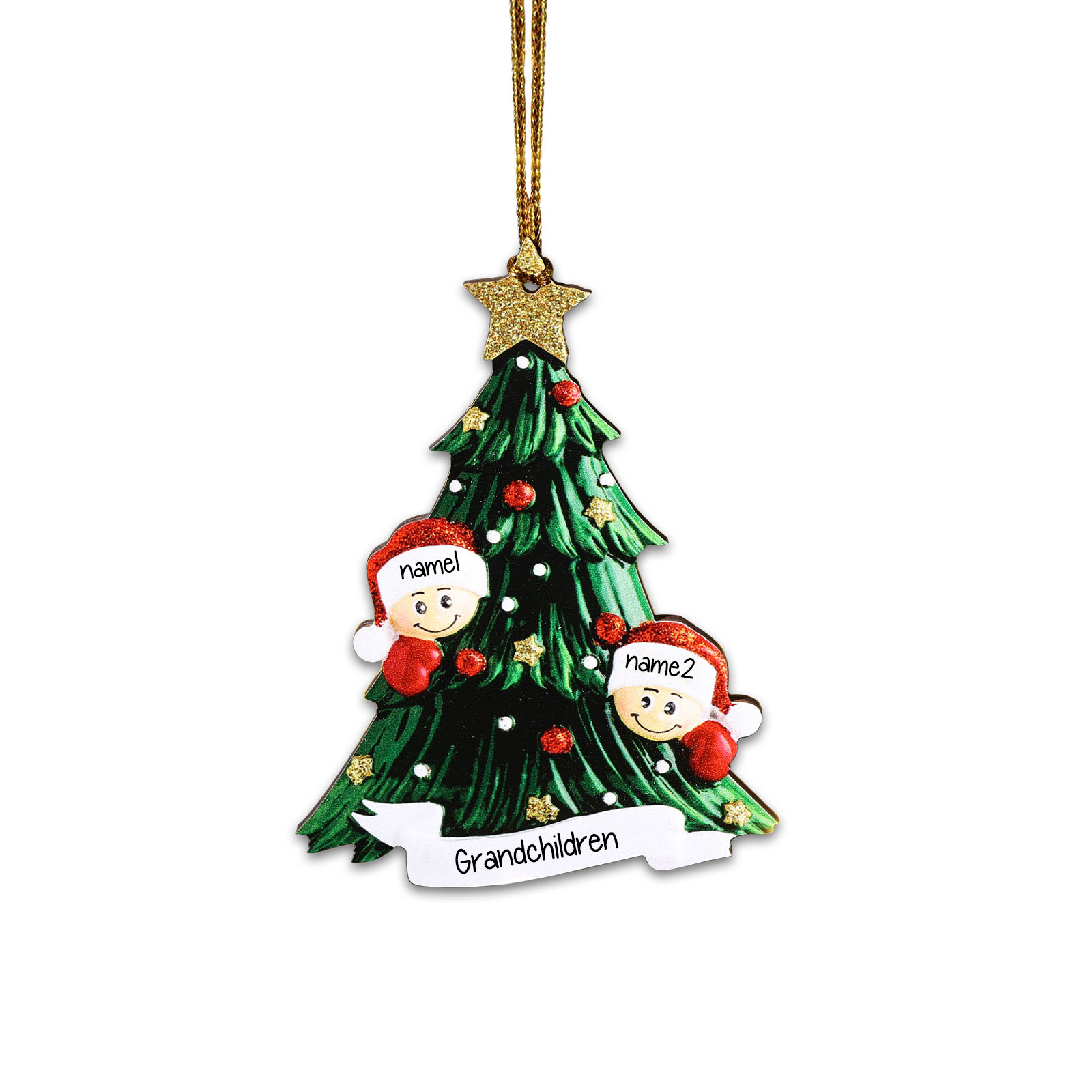 Holz Personalisiertes 2 Namen Text Weihnachtsornament Baum Anhänger mit 2 Familienmitgliedern