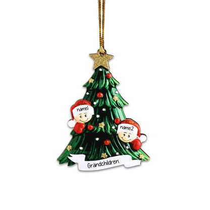 Holz Personalisiertes 2 Namen Text Weihnachtsornament Baum Anhänger mit 2 Familienmitgliedern