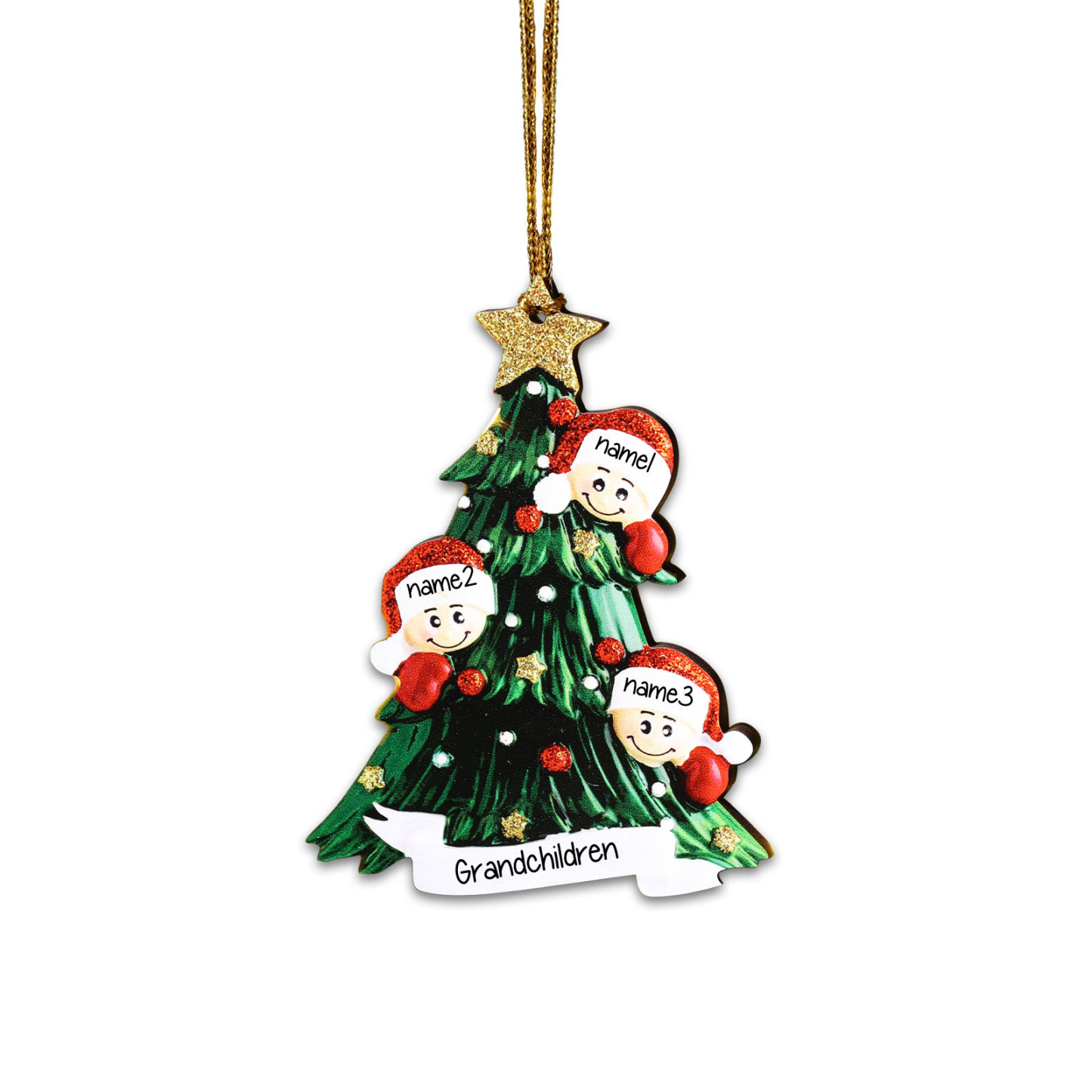 Holz Personalisiertes 3 Namen Text Weihnachtsornament Baum Anhänger mit 3 Familienmitgliedern