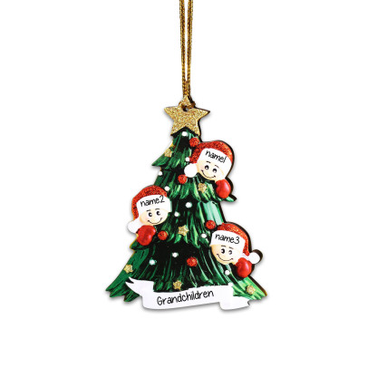 Holz Personalisiertes 3 Namen Text Weihnachtsornament Baum Anhänger mit 3 Familienmitgliedern