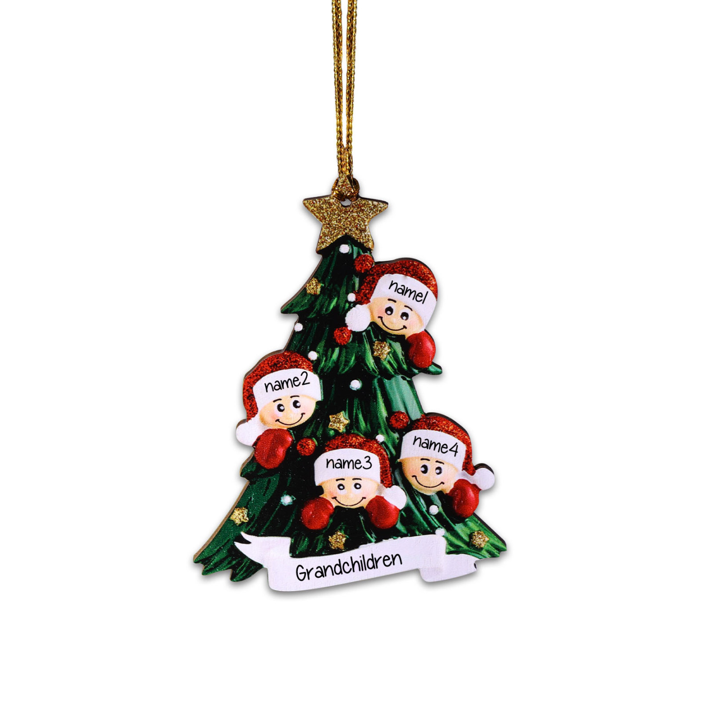 Holz Personalisiertes 4 Namen Text Weihnachtsornament Baum Anhänger mit 4 Familienmitgliedern