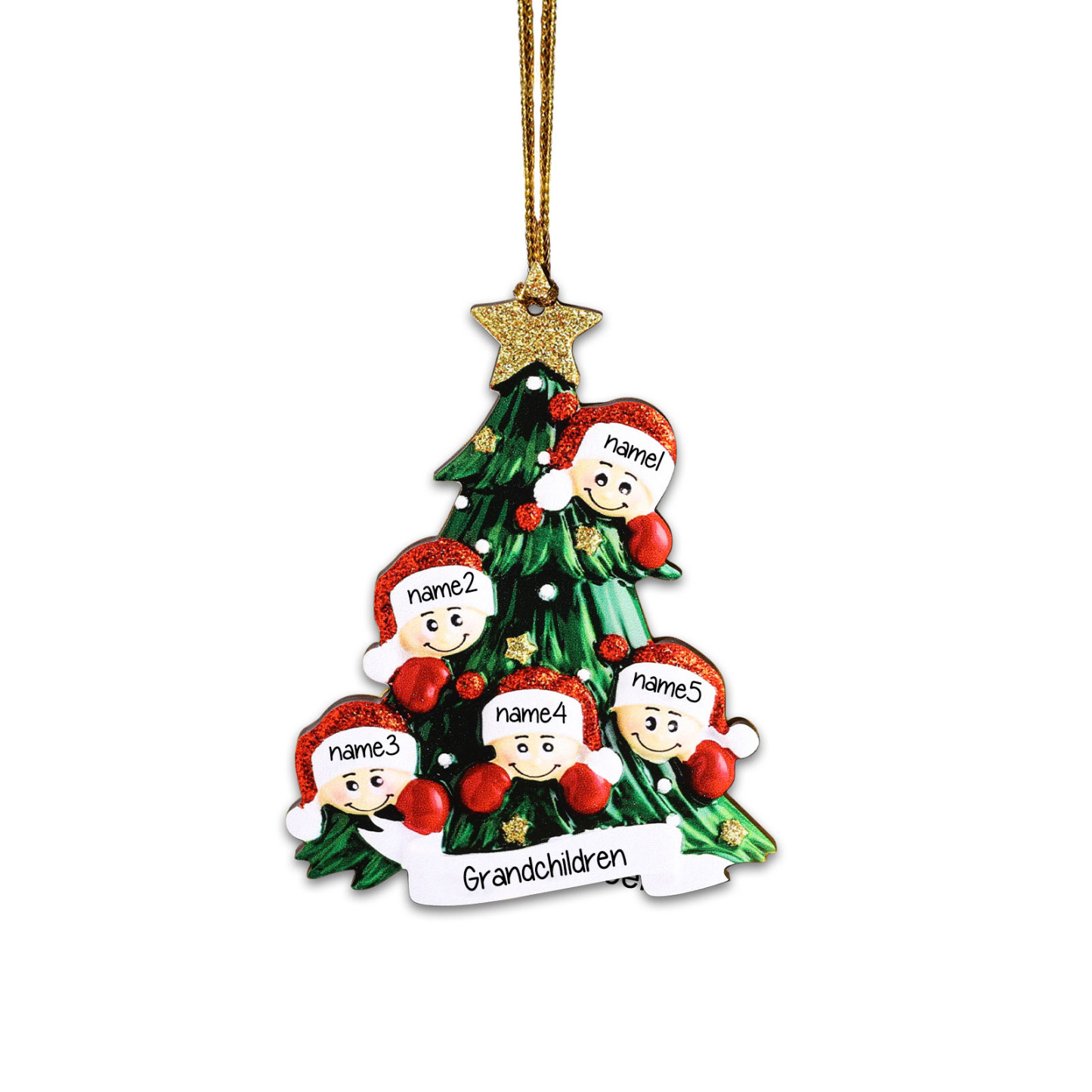 Holz Personalisiertes 5 Namen Text Weihnachtsornament Baum Anhänger mit 5 Familienmitgliedern