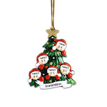 Holz Personalisiertes 5 Namen Text Weihnachtsornament Baum Anhänger mit 5 Familienmitgliedern
