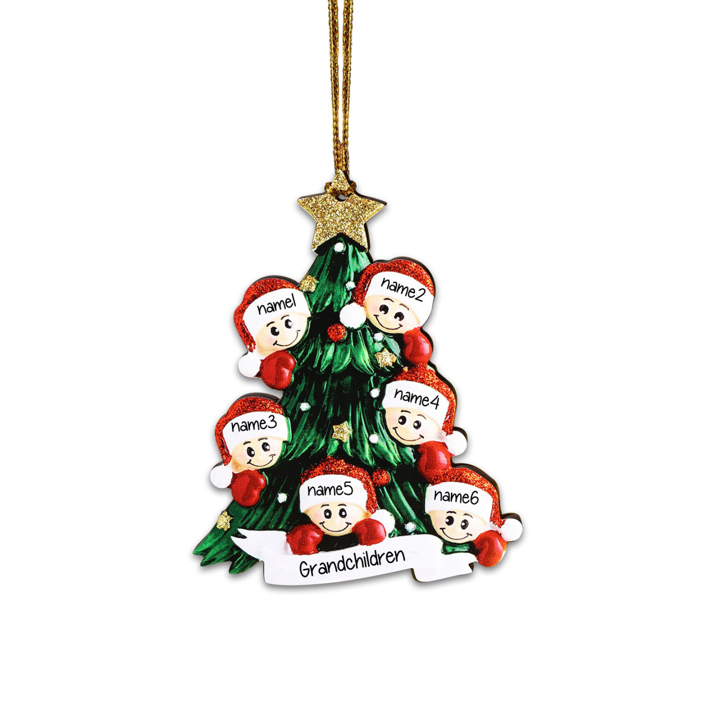 Holz Personalisiertes 6 Namen Text Weihnachtsornament Baum Anhänger mit 6 Familienmitgliedern