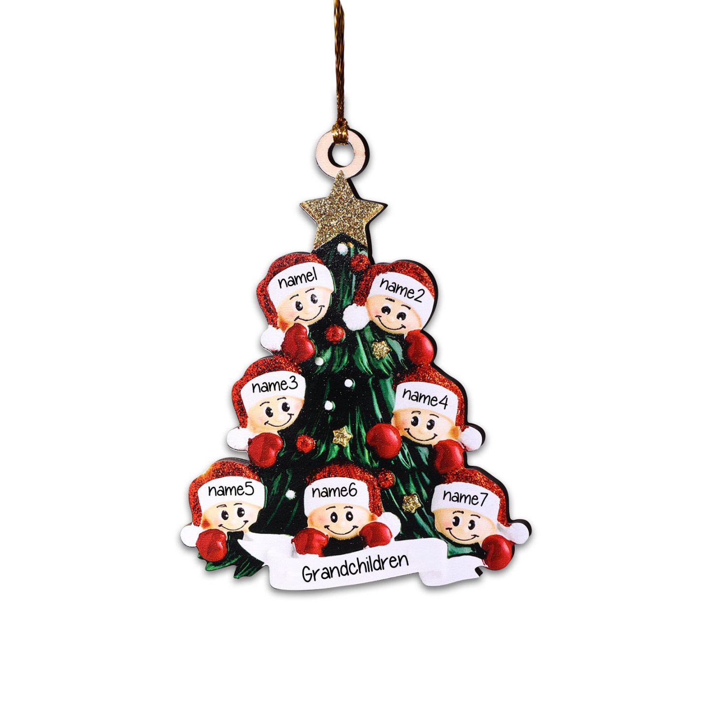Holz Personalisiertes 7 Namen Text Weihnachtsornament Baum Anhänger mit 7 Familienmitgliedern
