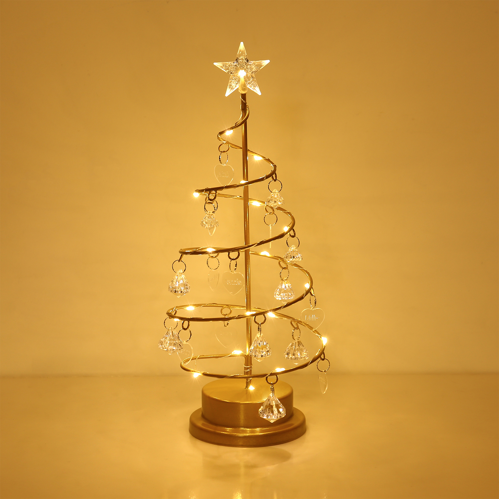 Personalisierte Baum-Kristalllampe mit Namen – LED-Nachtlicht mit warmem Licht und Acryl-Herzanhängern