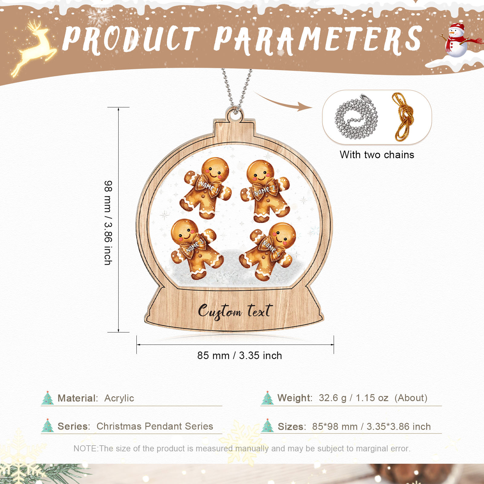 Acryl Personalisierte 4 Namen & Text Lebkuchenmann Rund Weihnachtsornament Weihnachtsbaum Anhänger