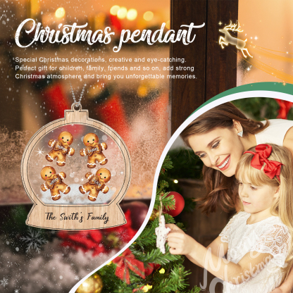 Acryl Personalisierte 4 Namen & Text Lebkuchenmann Rund Weihnachtsornament Weihnachtsbaum Anhänger