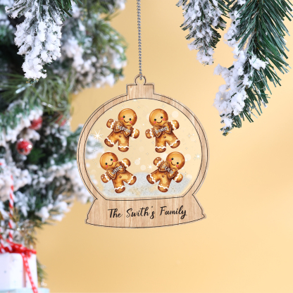 Acryl Personalisierte 4 Namen & Text Lebkuchenmann Rund Weihnachtsornament Weihnachtsbaum Anhänger