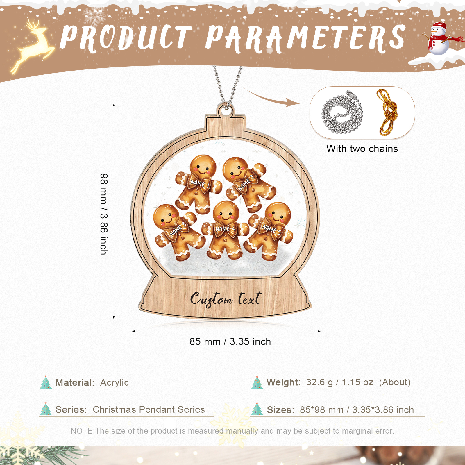Acryl Personalisierte 5 Namen & Text Lebkuchenmann Rund Weihnachtsornament Weihnachtsbaum Anhänger