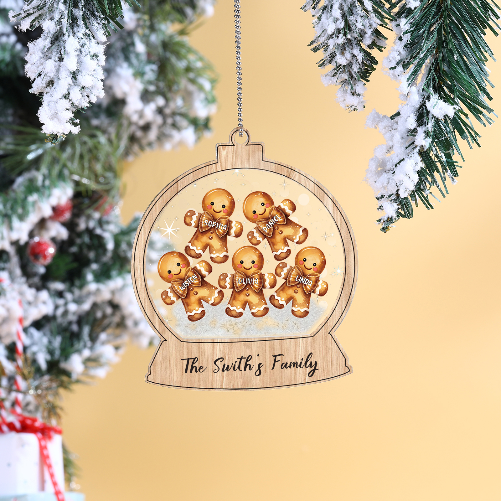 Acryl Personalisierte 5 Namen & Text Lebkuchenmann Rund Weihnachtsornament Weihnachtsbaum Anhänger