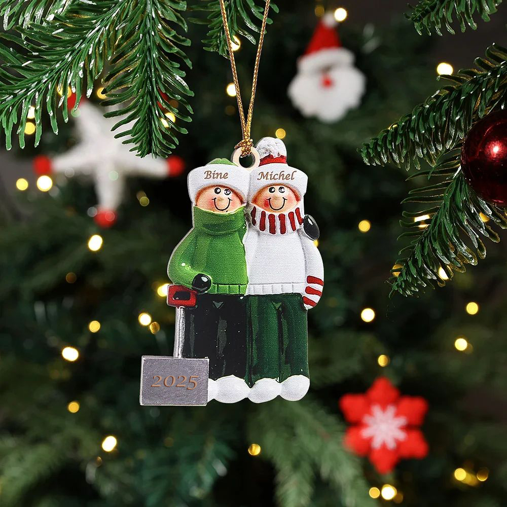 Holz Personalisierte 2 Namen & Jahr Schneeschaufelteam Weihnachtsornament Weihnachtsbaum Anhänger mit 2 Familienmitgliedern