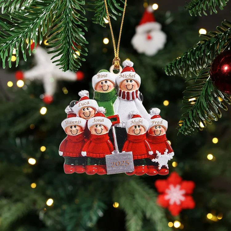 Holz Personalisierte 7 Namen & Jahr Schneeschaufelteam Weihnachtsornament Weihnachtsbaum Anhänger mit 7 Familienmitgliedern