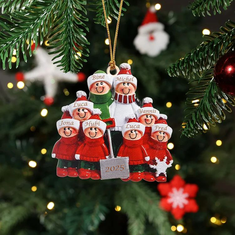 Holz Personalisierte 8 Namen & Jahr Schneeschaufelteam Weihnachtsornament Weihnachtsbaum Anhänger mit 8 Familienmitgliedern