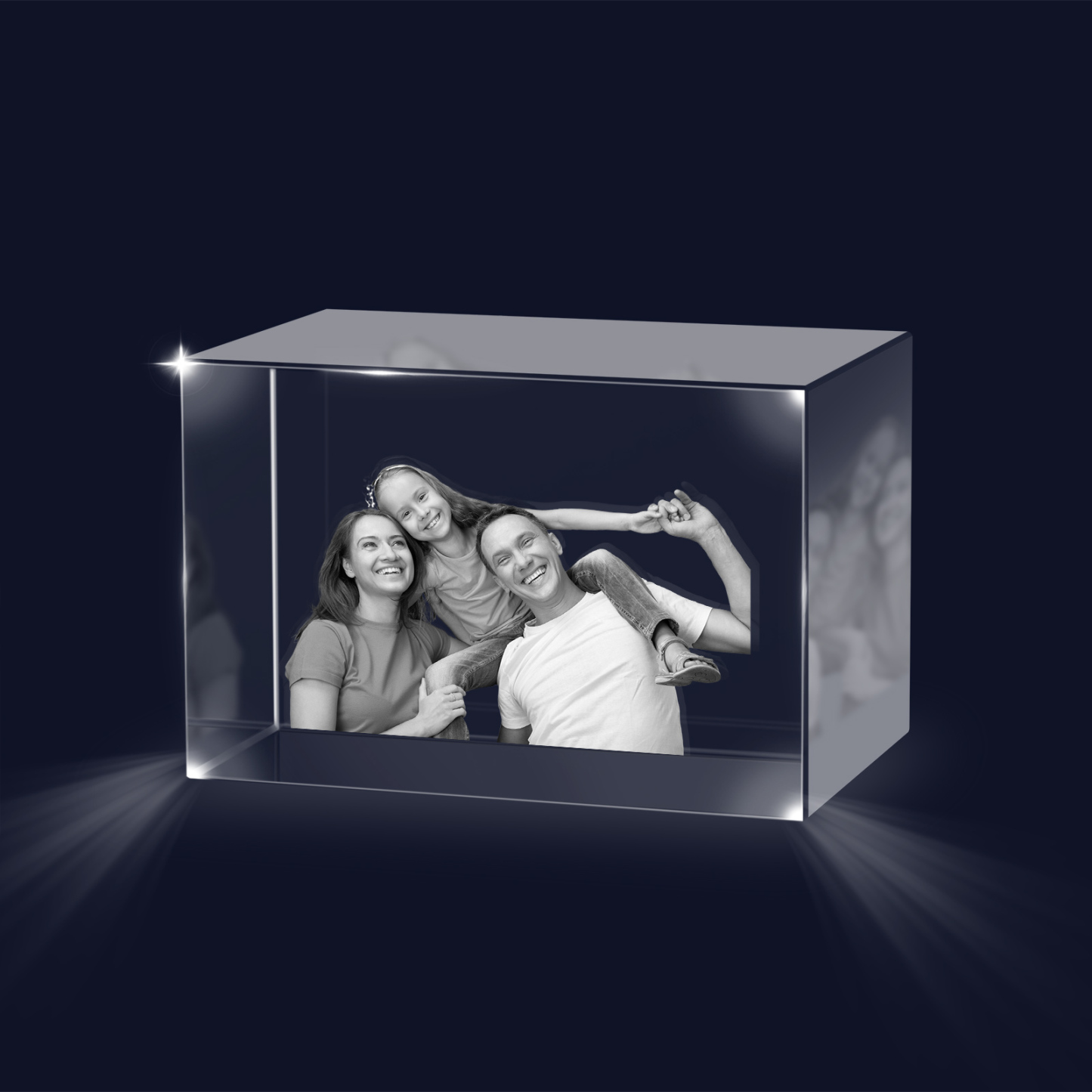 Personalisiertes Dreifachporträt & Text 3D-Foto-Acrylkristall Ornament im querformatigen geraden Design – Perfektes Geschenk für Familie & Freunde